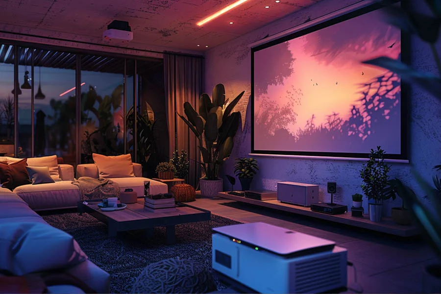 home theater with speakers